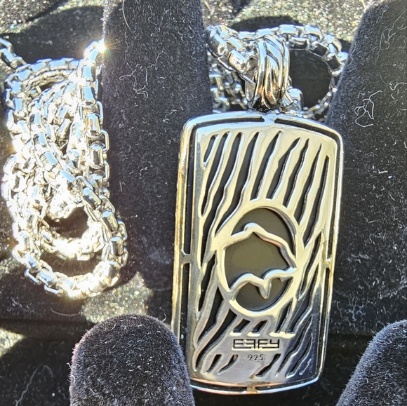 EFFY Men's 925 Sterling Silver Onyx Dog Tag Pendant, 28.40 TCW - Picture 7 of 9